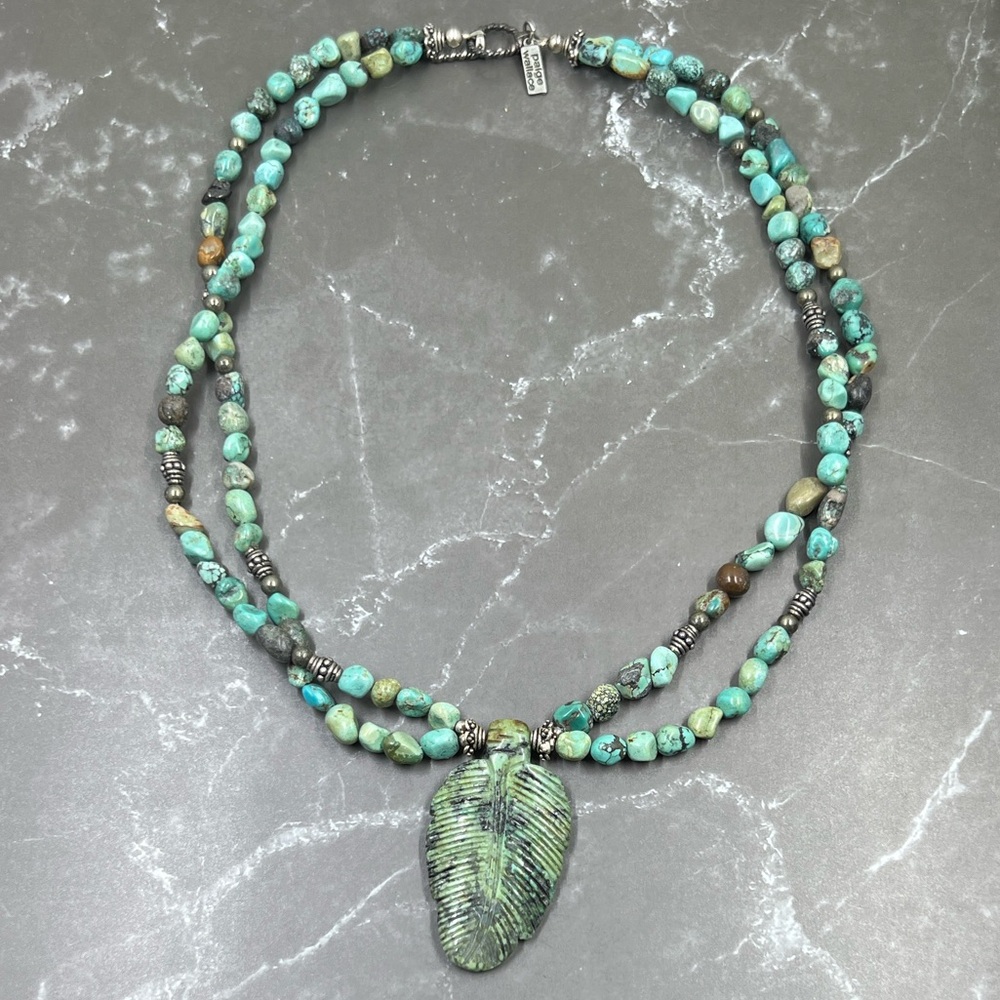 Paige Wallace Designs Turquoise Sterling Leaf Pendant Necklace